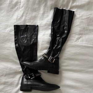 Zara Black Over the Knee Boots with Chain Detail